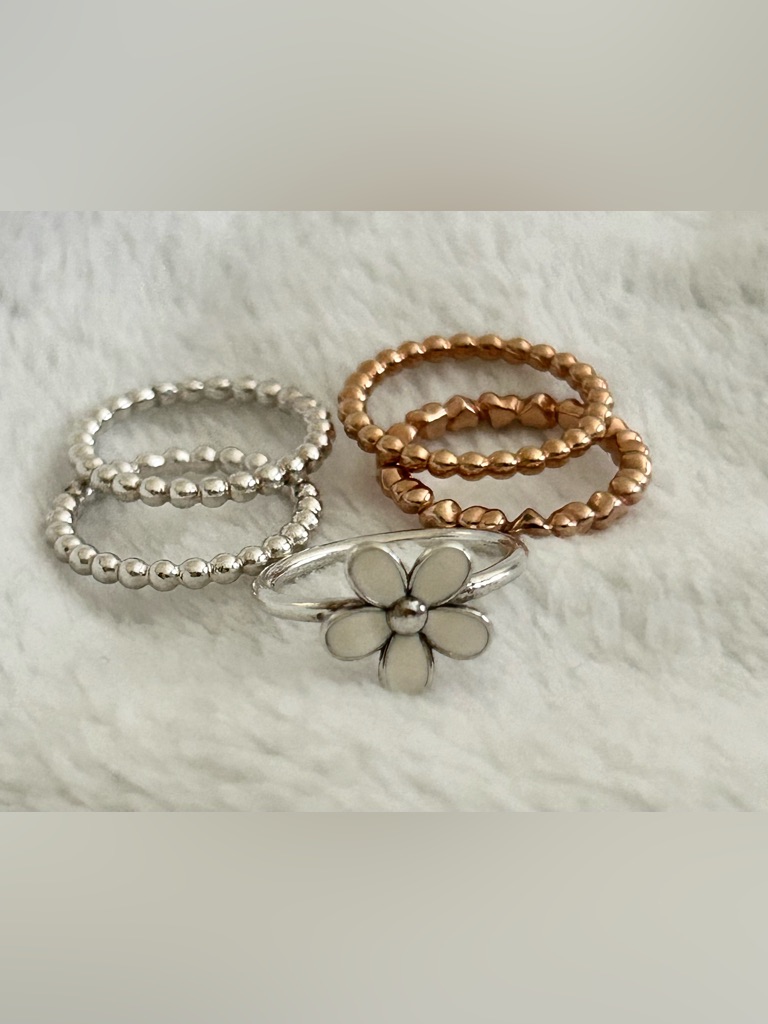 Set Of 5 Pandora Stackable Rings - Size 48 (Us4.5) - Sterling Silver & Rose Gold